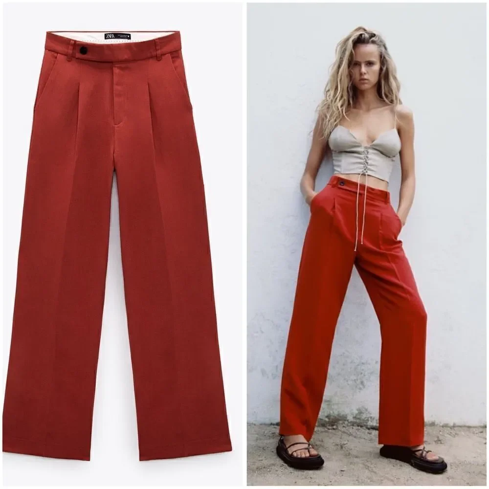 Zara Full Length Pants Linen Blend New
